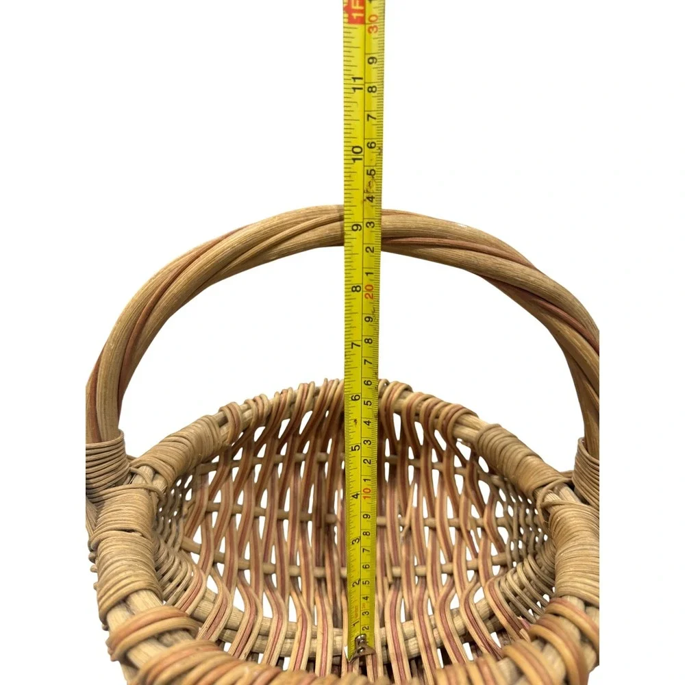 Handwoven Wicker Buttocks Egg Basket Natural Reed God's Eye Handle Farmhouse 10